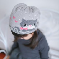 嬰兒針織冷帽 - 小貓咪 (灰色)